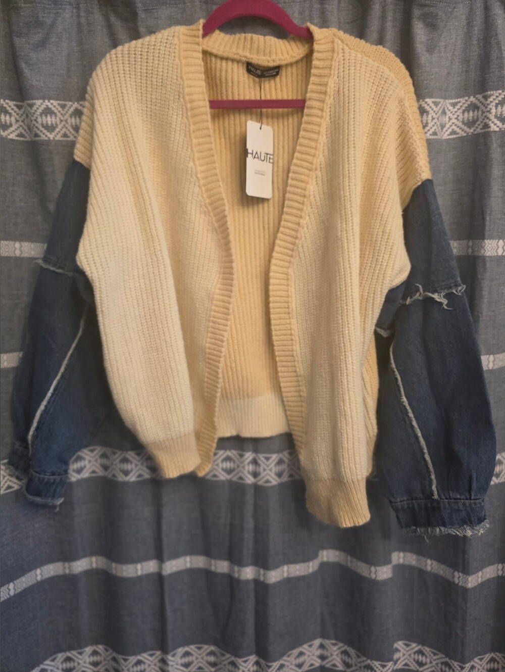 HAUTE Shein Sweater Denim Jacket Size Large NWT